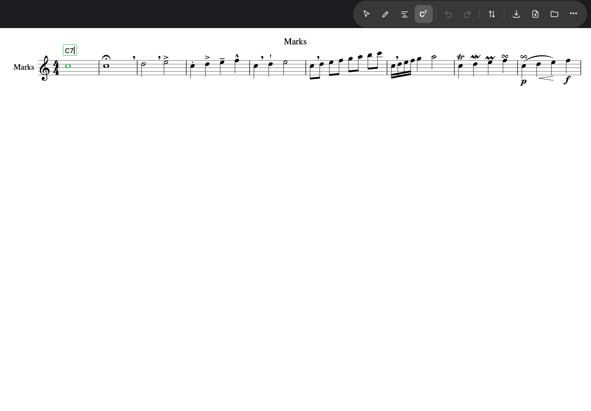 The chord box open with a valid C7 typed, green border