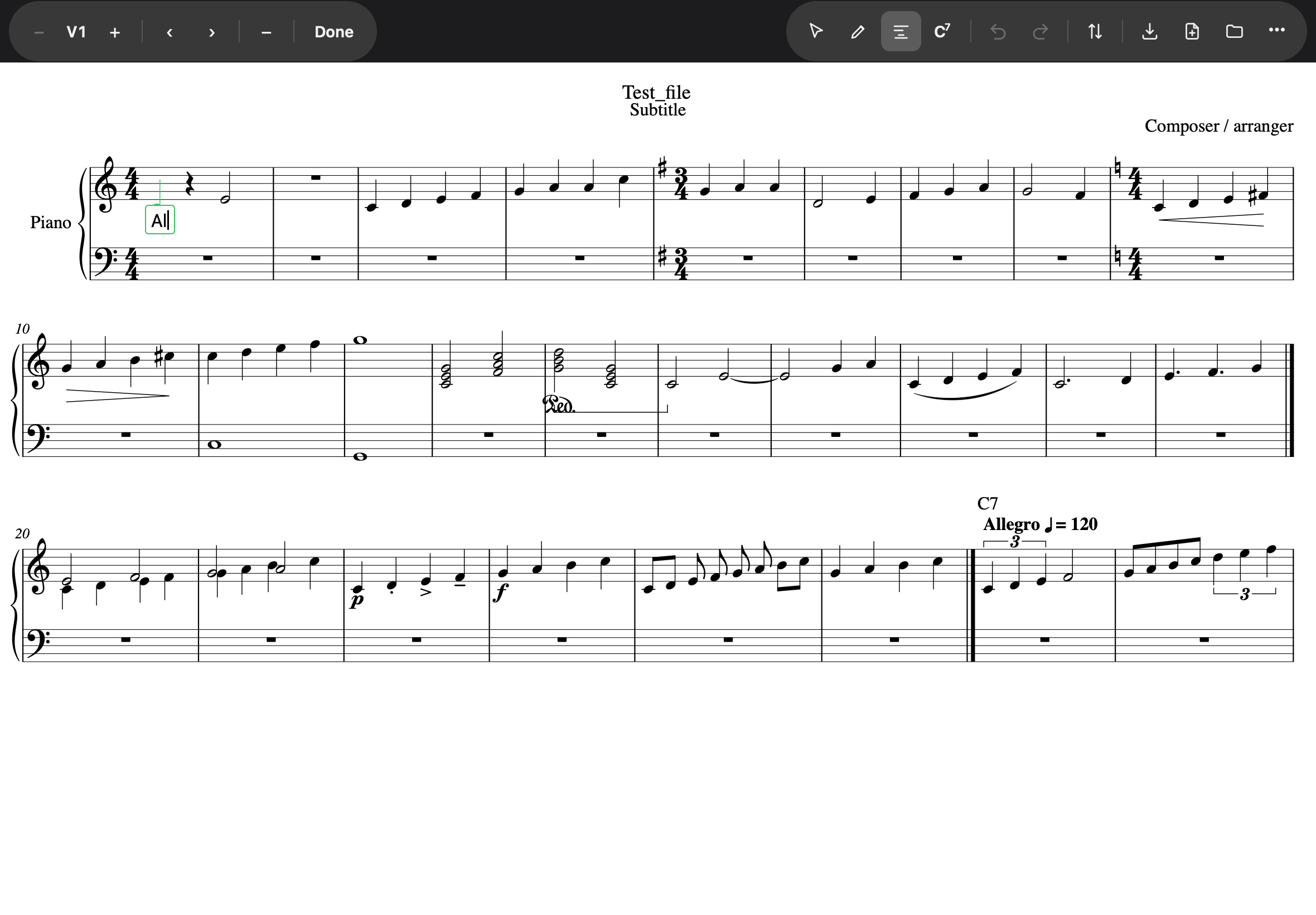 The lyric box open at a note, the Lyrics strip in the top bar