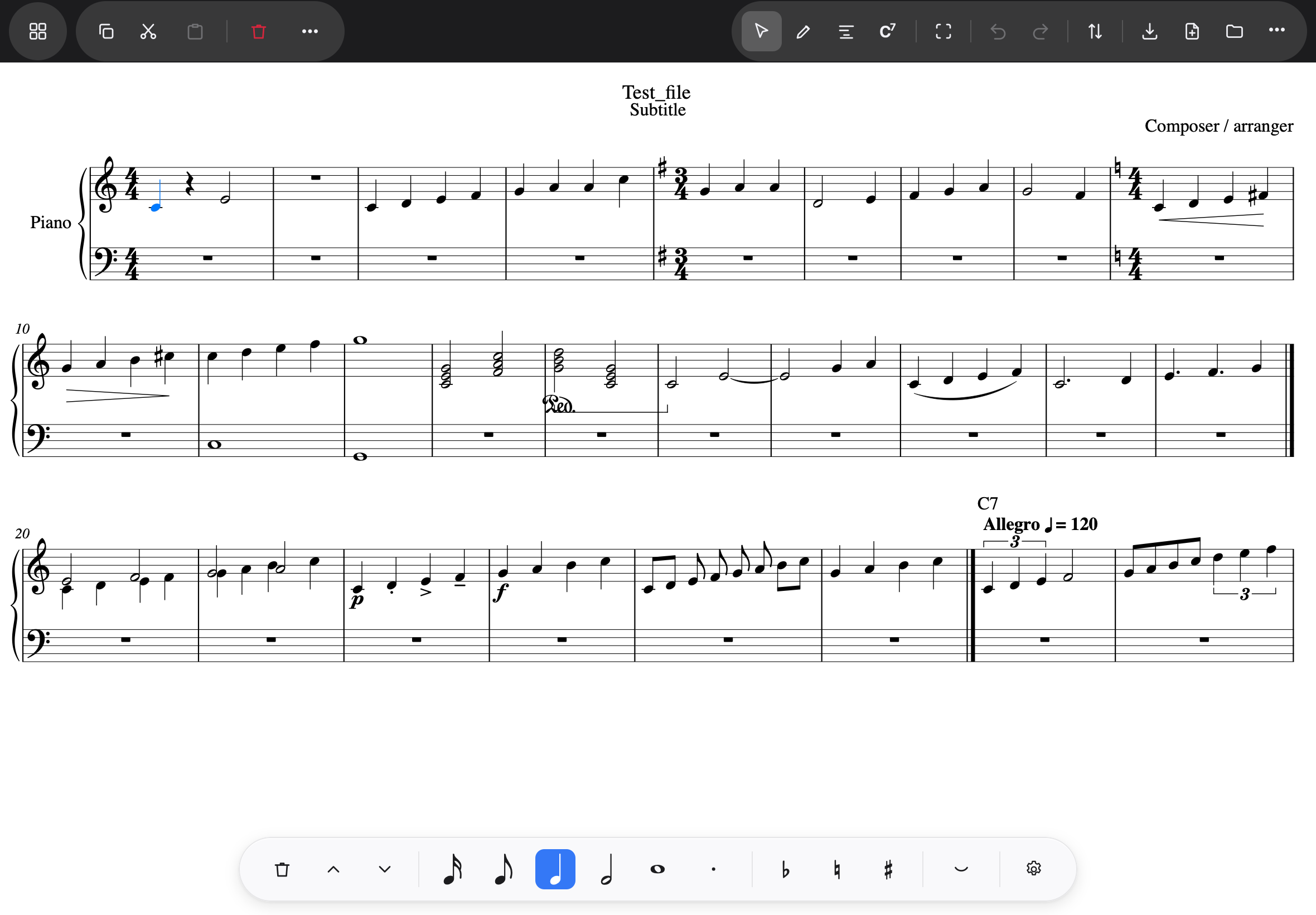 A selected note, with the input strip editing it